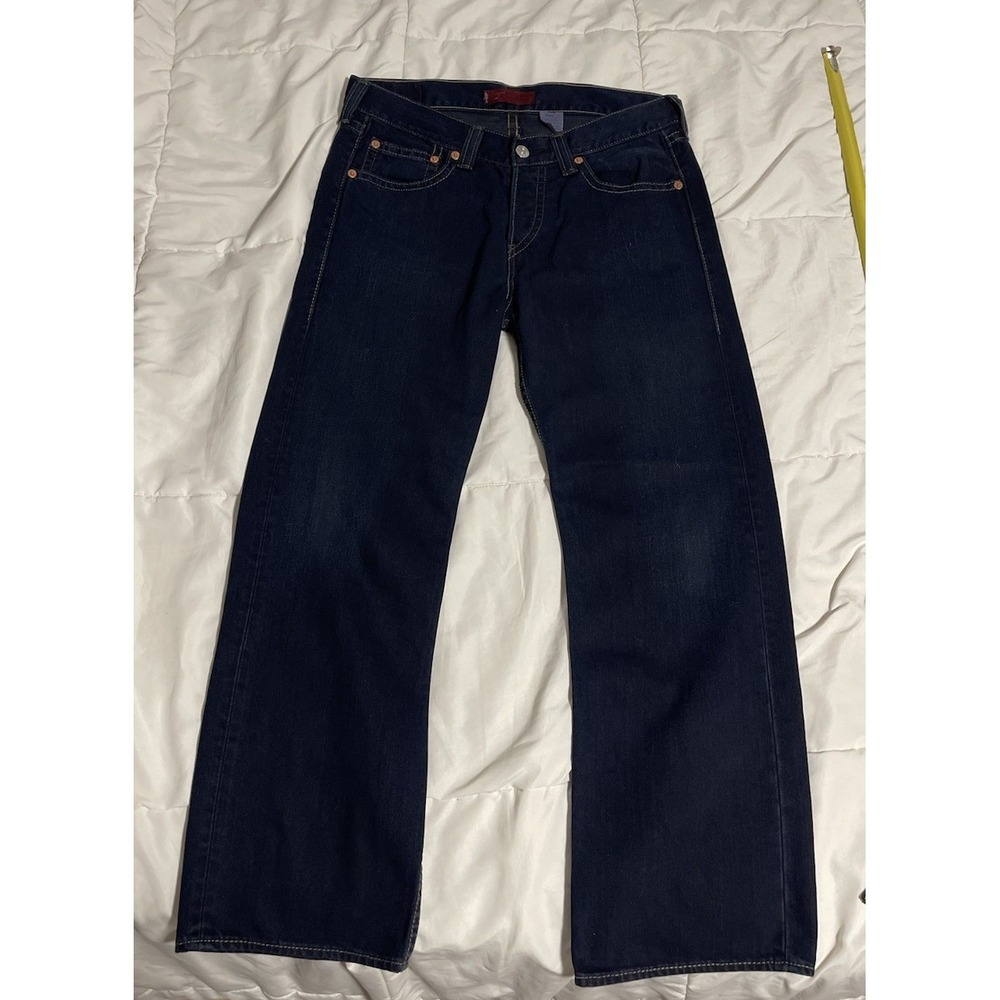 Levis Type 1 Iconic Straight Jeans Mens 34x30 Dark Wash Indigo Button Fly Denim